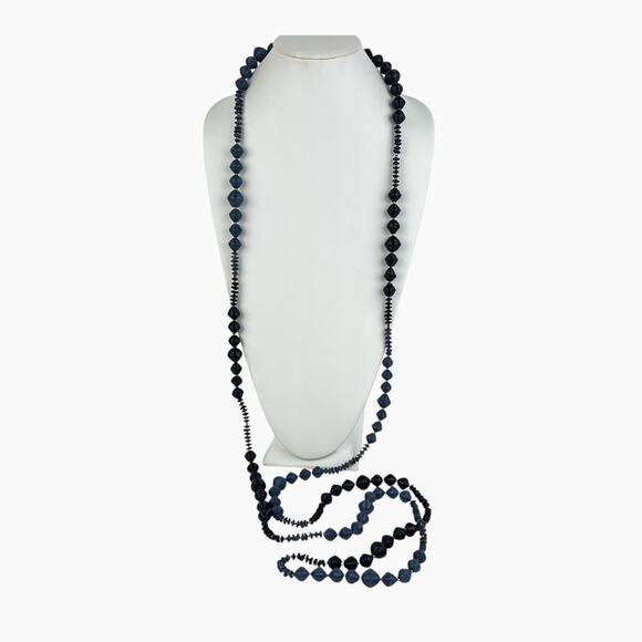 Necklace Blue Paper Beads Extra Long 82" Endless Boho Artistic Fashion Statement - Picture 4 of 9